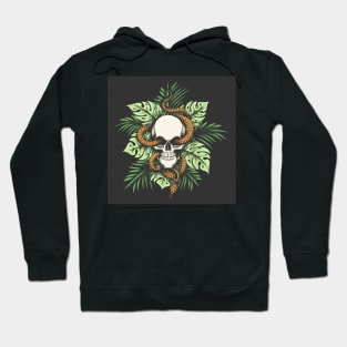 Skull and Snake on Jungle Leaves Hoodie